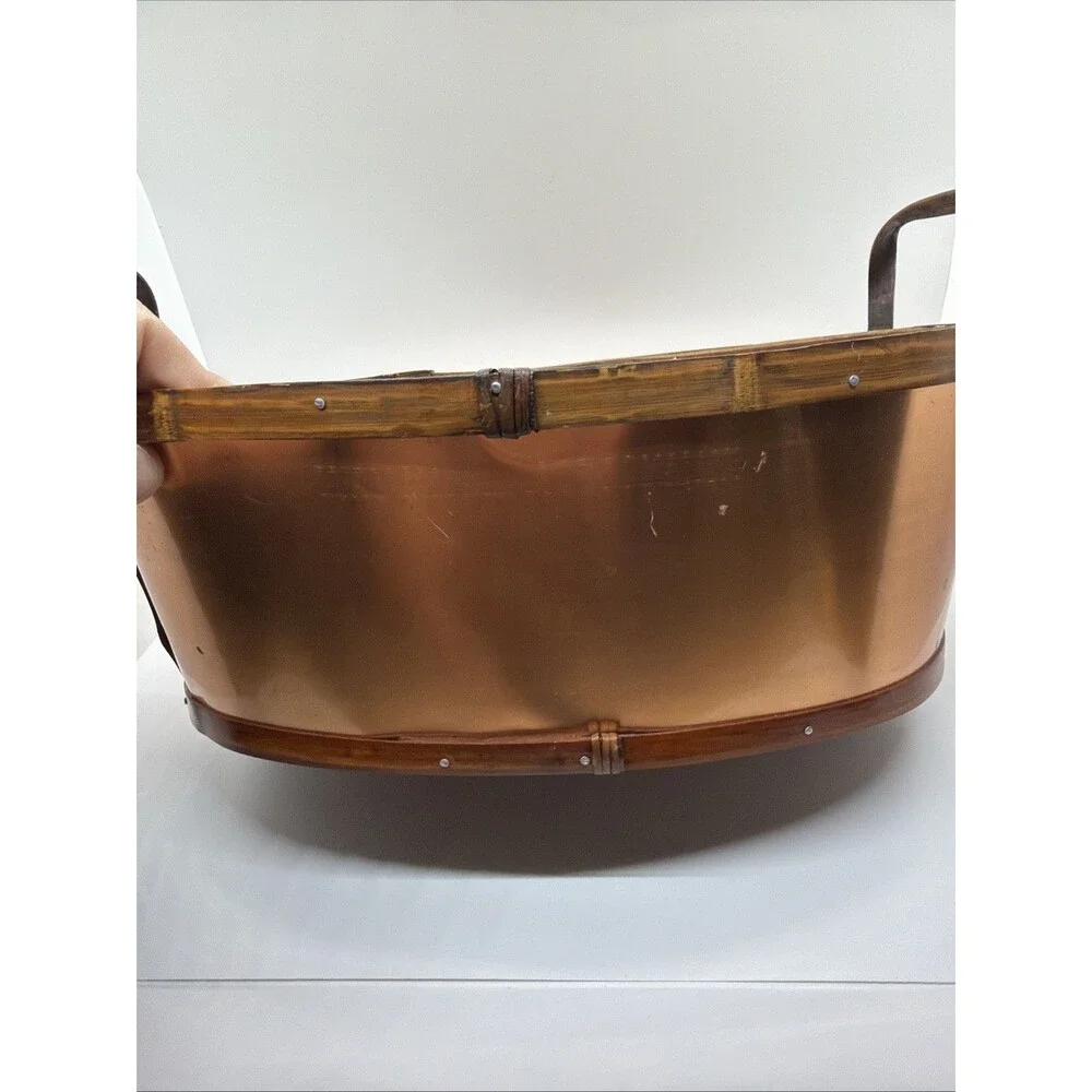 Oval Copper Sided Wood Harvest Plant Basket With End Loop Handles